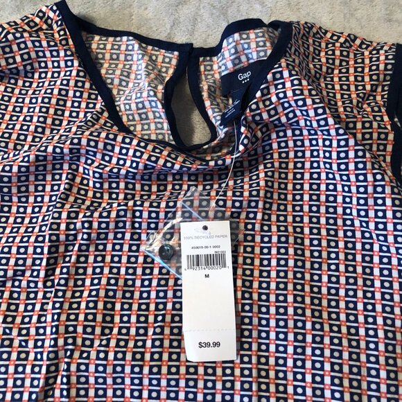 Gap Tank Top Womens Medium Keyhole Back Blue Geometric Sleeveless Blouse Shirt - Picture 13 of 16